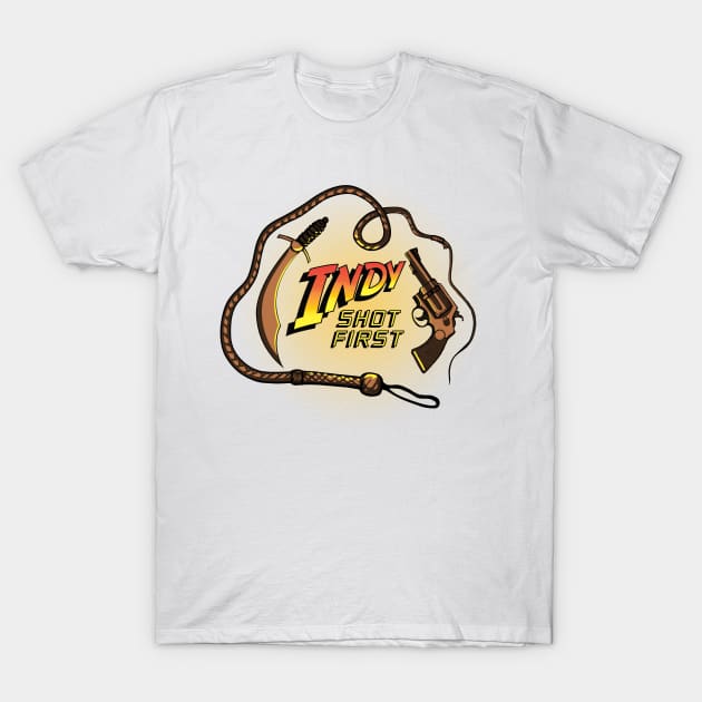 Indy Shot First T-Shirt by castlepop